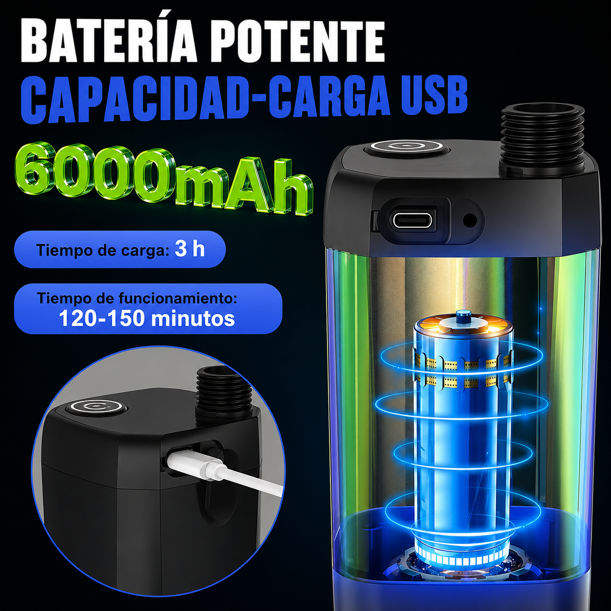 Ducha portátil para acampar: ducha recargable de 6000 mAh con cabezal, pantalla LED inteligente y bomba eléctrica
