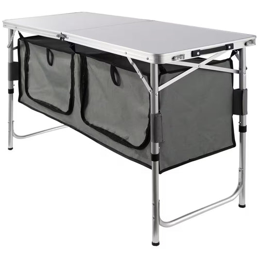 Camping Kitchen Table, Quick Set-Up Folding Camping Table, 3 Adjustable Heights, MDF Camping Table