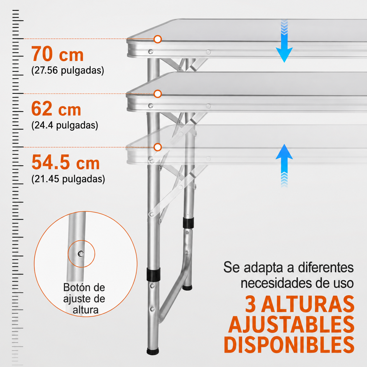 Mesa de cocina para camping, mesa plegable de montaje rápido, 3 alturas ajustables, mesa de camping de MDF