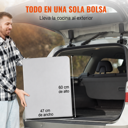 Mesa de cocina para camping, mesa plegable de montaje rápido, 3 alturas ajustables, mesa de camping de MDF