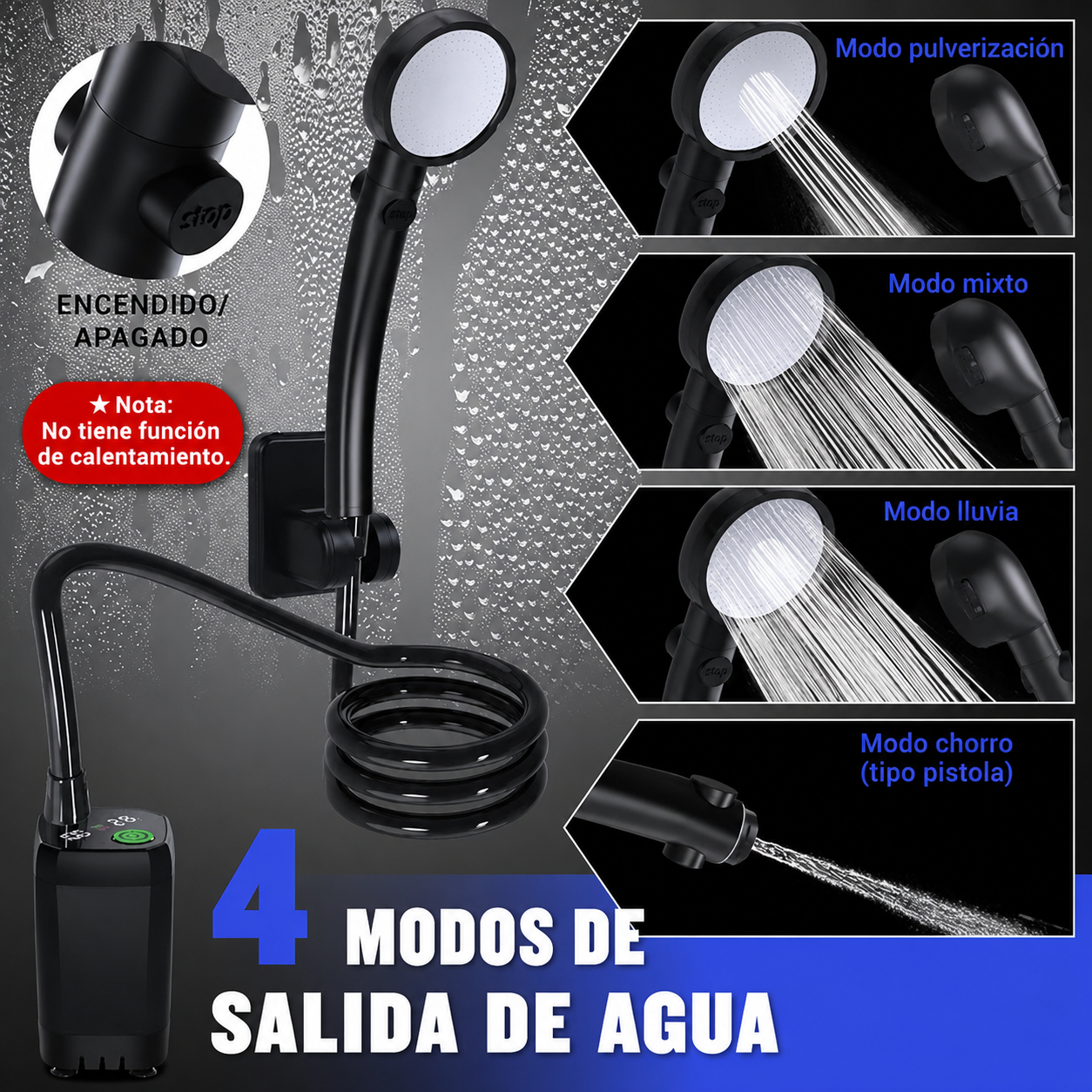 Ducha portátil para acampar: ducha recargable de 6000 mAh con cabezal, pantalla LED inteligente y bomba eléctrica