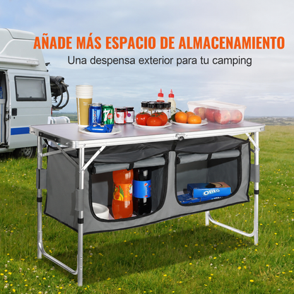 Mesa de cocina para camping, mesa plegable de montaje rápido, 3 alturas ajustables, mesa de camping de MDF
