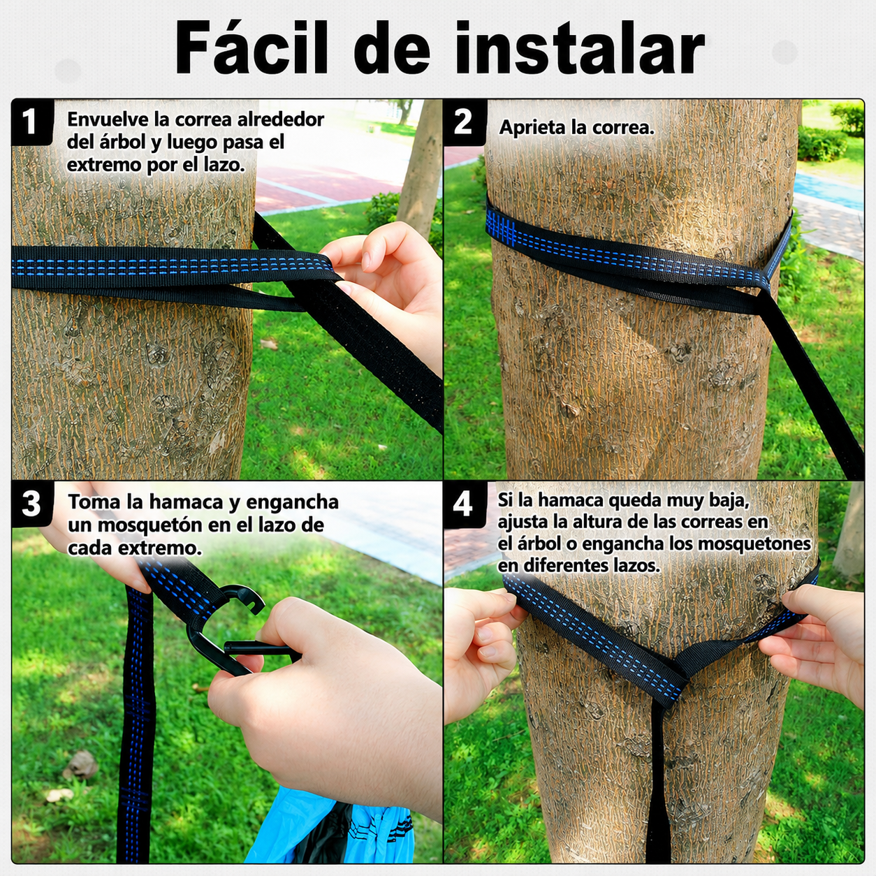 Hamaca doble portátil para acampar y accesorios de camping; ideal para senderismo, actividades al aire libre, playa y acampada.