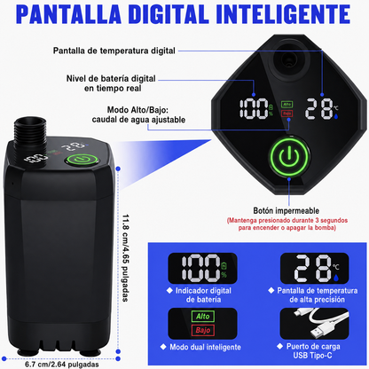 Ducha portátil para acampar: ducha recargable de 6000 mAh con cabezal, pantalla LED inteligente y bomba eléctrica
